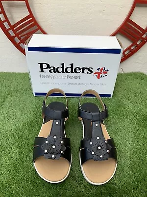 NWB Ladies Padders Tansy Black Sandals Size 41 UK 7EE • £30