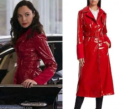 Classic Fit Red Vinyl Trench Raincoat Women's Trench Coat All Sizes • $99.99