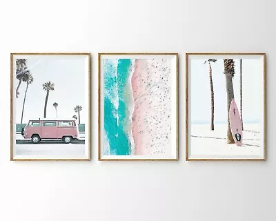 Set Of 3 Surfboard Van Coastal Beach & Ocean Wall Art Print. Look Great Framed • $143.55