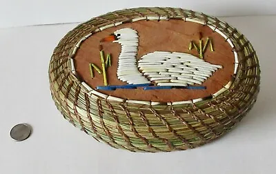 Mute Swan; Lrg Oval Basket:  Quill/coil Sweetgrass Basket: Paul St John-Mohawk • $137.75