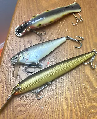 Vintage Lot Of (3) Big Game Muskie Pike Deep Diving Crankbait Fishing Lures • $15