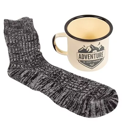 Campfire Adventure Is Out There Tin Mug & Sock Set Wayfarer Camping Fishing • £9.49