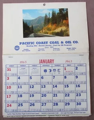 Vtg 1965 Calendar Pacific Coast Coal & Oil Co Seattle WA Boating Fishing Gde Map • $14