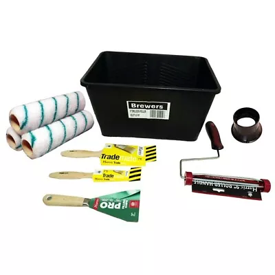 £18.99 • Buy 9pc Paint Kettle Roller Tray 9  Sleeves Frame Brushes Set 15L Scuttle Bucket