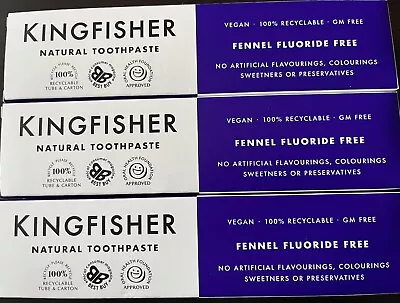 Kingfisher Fennel (Fluoride Free) Natural Toothpaste 100ml X 3 Pack • £12.99