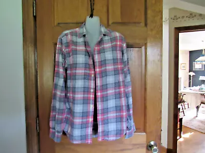 $75 J Crew Flannel Shirt Gray Plaid Cotton Long Sleeve Slim Fit  Small 35  37  • $18