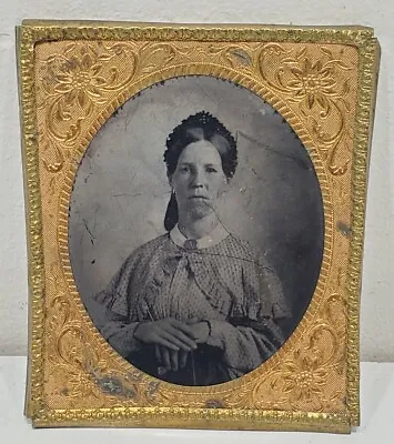 Antique Tintype Daguerreotype Portrait Photo Adult Woman Girl Mother Gold Frame • $42.46