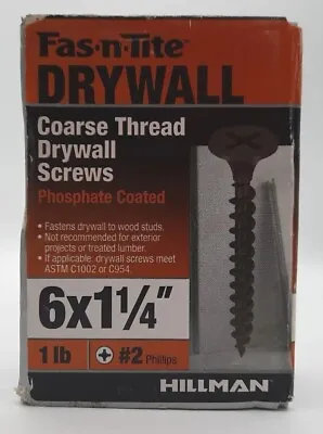 Hillman FasnTite 6x1-1/4” Coarse Thread Drywall Screws Phosphate Coated 1lb Box • $13.49