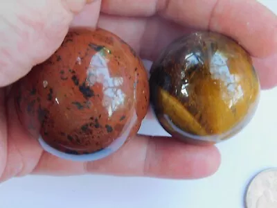 Mahogany Obsidian & Tiger Eye 2 Spheres Genuine Crystal Reiki 5.4 Oz / 155 Grams • $14.22