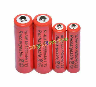 2 AA 3000mAh + 2 AAA 1800mAh 1.2V NI-MH Rechargeable Battery 2A 3A Red Cell • $11.97