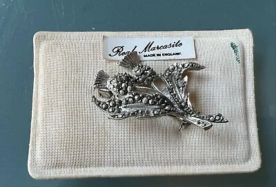 Thistle Pin Silver Brooch 1.5 Inch Leaves Marcasite Stone  Scottish Scotland VTG • $12.88