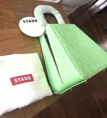 $123 • Buy NWT STAUD Kenny Croc-Embossed Leather Top Handle Bag Pistachio