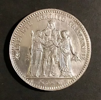 1876-A France - Large Silver 5 Francs -Beautiful Coin- KM# 820.1 AU -MAKE OFFER • $68
