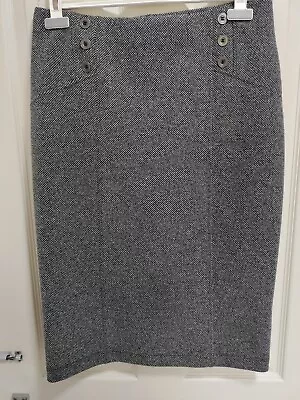 M&S Straight Pull On Classic Pencil Skirt - Black White Tweed Type UK 12 • £3