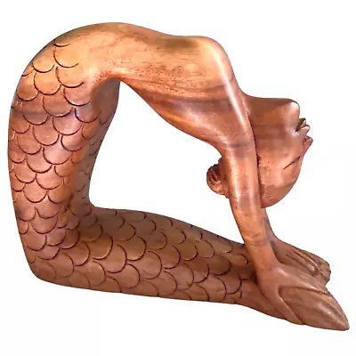 Balinese Yoga Mermaid Statue Ustrasana Pose Hand Carved Wood Bali Art Sculpture • $66.96