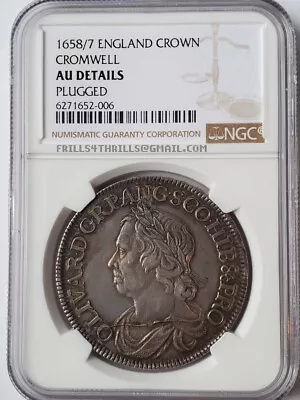 1657 / 8 England Silver Crown Oliver Cromwell Portrait NGC AU • £4821.01