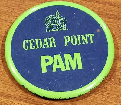 Vintage 1973 Cedar Point Name Tag Pin Back Button Collectible Pam Vtg 🔥 • $47