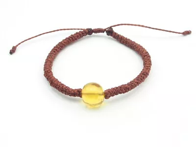 Adjustable Macrame Bracelet With Mexican Amber Sphere • $16