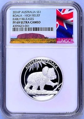 $78.99 • Buy 2016 P Australia HIGH RELIEF 1oz Silver Koala $1 Coin NGC PF69 ER NEW LABEL COA 