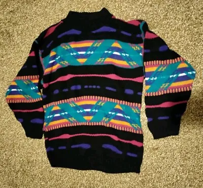 Vintage 80's Highway Hypnosis Black Coogi Like Multi Color Sweater XS-S • $15