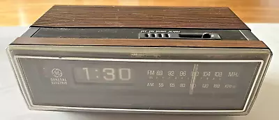 Vintage GE RETRO Woodgrain Flip Radio Alarm Clock 7-4305  WORKING Mid Century • $18