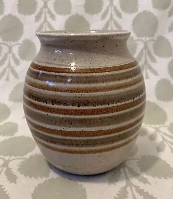 Vintage Studio Art Pottery Handmade Vase Signed Brown-Tan Banded Striped 5  • $23.99