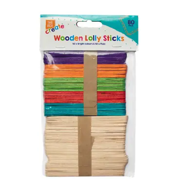 80 Wooden Lollipop Sticks Coloured Natural Lolly Stick Home School Art Crafts UK • £2.19