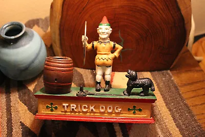 VTG Cast Iron TRICK DOG Mechanical Bank WORKS PERFECT 8”x8.5” • $26