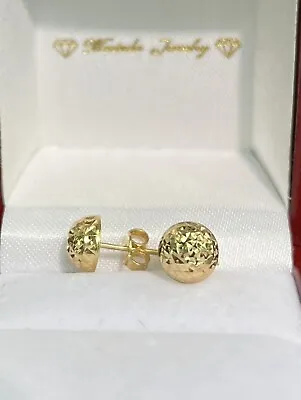 18k Solid Yellow Gold Unisex Kid And Adult Shiny Half Ball 8.10mm Stud Earrings. • £162.09