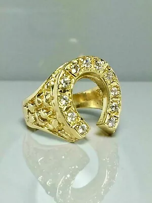 1.50Ct Round Cut Moissanite Men's Horseshoe Wedding Ring 14k Yellow Gold Plated • $111.99