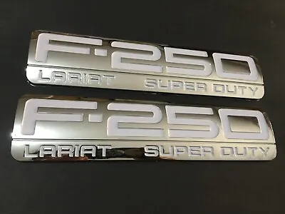 2X New F250 Lariat Super Duty Logo Door Side Fender Badge Emblems (Chrome White) • $30.99