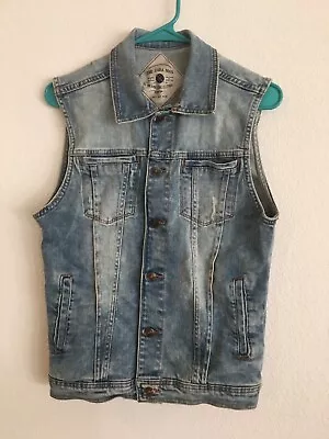 Zara Man Mens Blue Distressed Jean Denim Button Down Vest Size Small  • $49.95