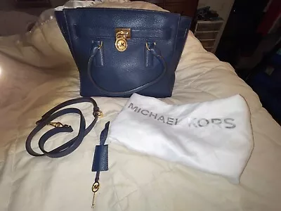 Michael Kors Dark Navy Blue Handbag  Leather Lock And Key  BEAUTIFUL • $39