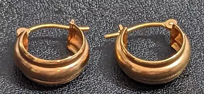 Signed Solid 18K Gold Ribbed Hoop Pierced Earrings MASSIVE JEWELRY HOARD LOOK~! • £188.17