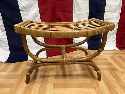 Vintage BAMBOO STOOL Mid Century Modern Bentwood Boho Rattan Chair Vanity Bench • $69.99