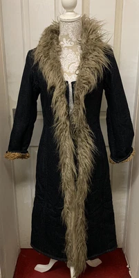 £150 • Buy Vintage Denim Full Length Afghan Coat Penny Lane UK8