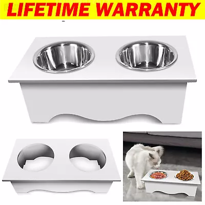 Raised Slow Feeder Pet Dog Cat Bowl Non Slip Food Water Feeding Double Bowls • £18.30