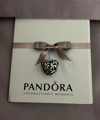 £14.50 • Buy Genuine PANDORA ‘OPEN WORK REGAL HEART’ Sterling Silver Charm 797672 - S925 ALE