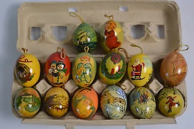 14 Vintage Easter Egg Christmas Tree Ornaments Hand Painted Winter Santa Snowman • $45