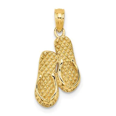 14k Yellow Gold 3D CAPE COD Double Flip-Flop Charm Pendant Gift For Women • $238.50