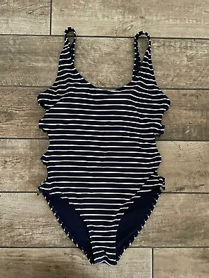 Primark Swimming Costume Uk 12 Ribbed Textured Lined Padded Stripe Cut Out Sides • £9.99