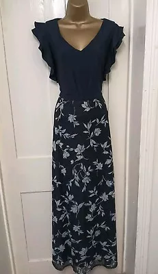 Phase Eight Loretta Floral Lace Maxi Dress Size UK 16 Navy Blue  • $24.84