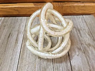 Art Glass Abstract Twisted Rope Endless Eternity Knot White Gold Fleck 7  • $28