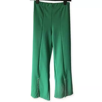 Talia Benson Wide Leg Trousers Boho Green Pearls Party 70’s Retro W26 L24 • £5.99