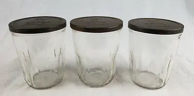 Vintage Ball Jelly Jar Glasses Tin Lid Embossed Rustic Fruit Jars Lot Of 3 Glass • $29.95