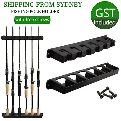 $13.99 • Buy 6-Rod Rack Fishing Pole Holder Tackle Wall Fishing Rod Storage Fixed Stand Black