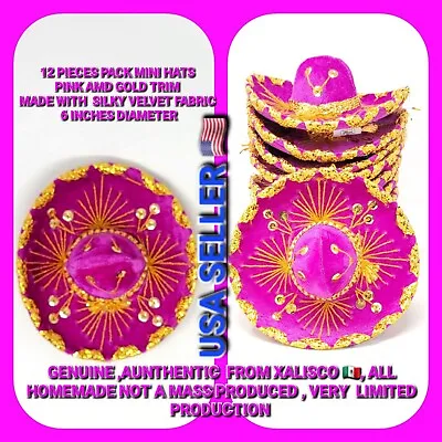 12 Pack 6 Inches Pink And Gold Mini Sombrero Charro Mexican Hats • $54.99