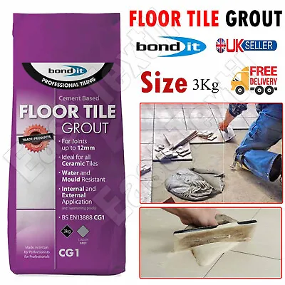 £8.25 • Buy Bond It GREY Floor Tile Grout 3kg Cement Based Formula Ceramic Tiles Slurry Bag