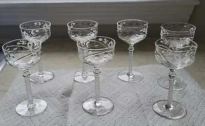 $25 • Buy Antique Etched Crystal Sherry Glasses