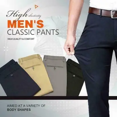 NEW High Stretch Men's Classic Pants Slim Fit Skinny Suit Pants Waterproof UK • £16.59